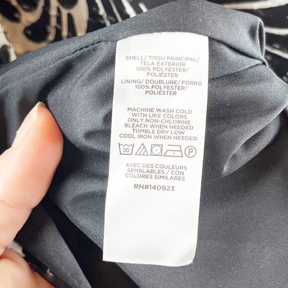 LOFT Fern Printed Flounce Long Sleeve Mini Swing Dress Black Medium Petites - Picture 6 of 7